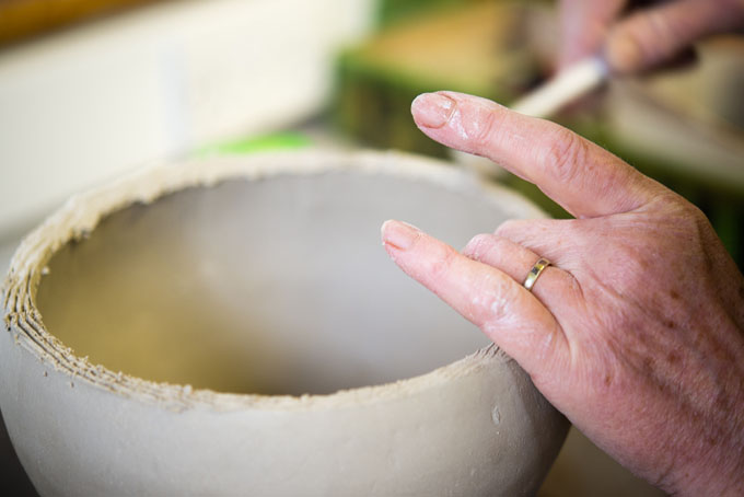 Jane White 2015, making pots to be pit fired